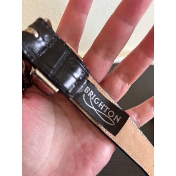 Brighton Embossed Black Leather Belt With Silver-Toned Scroll Buckle Women - Picture 4 of 13